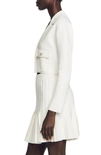 Shop Sandro Ilna Notch Collar Crop Jacket In White