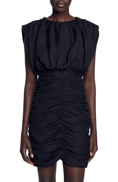 Shop Sandro Diamant Ruched Dress In Black