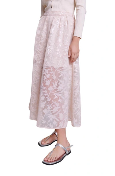 Shop Maje Jupon Sequin Mesh Midi Skirt In Beige