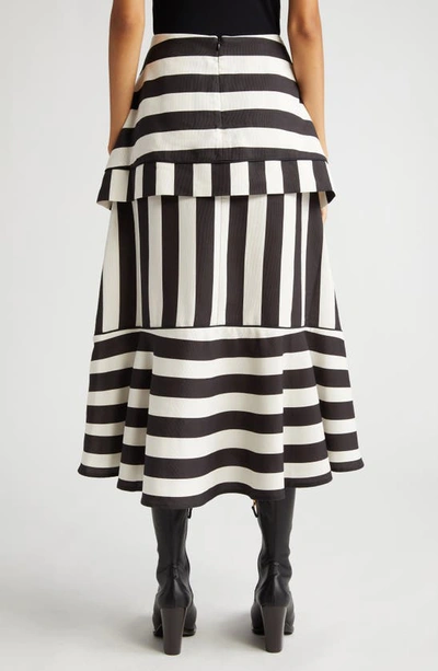 Shop Farm Rio Mixed Stripe A-line Midi Skirt In Black And White
