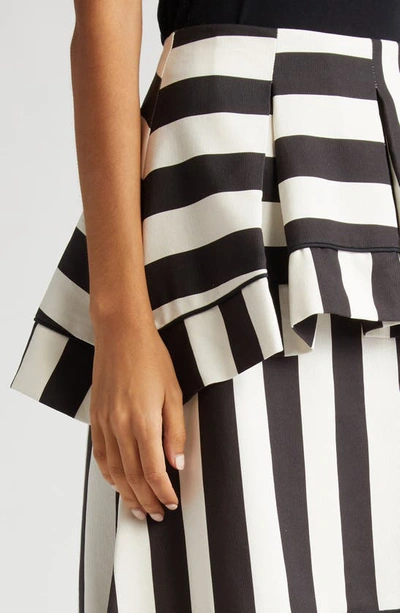 Shop Farm Rio Mixed Stripe A-line Midi Skirt In Black And White