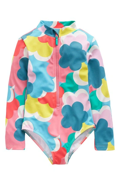 Shop Mini Boden Kids' Long Sleeve One-piece Swimsuit In Multi Rainbow Clouds