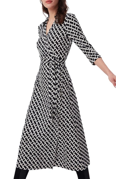 Diane Von Furstenberg Abigail Silk Jersey Midi Wrap Dress In Chain Link Medium Bl