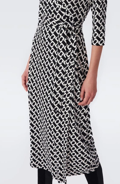 Diane Von Furstenberg Abigail Silk Jersey Midi Wrap Dress In Chain Link Medium Bl