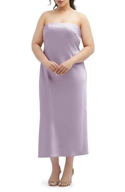 Shop After Six Strapless Charmeuse Midi Cocktail Dress In Lilac Haze