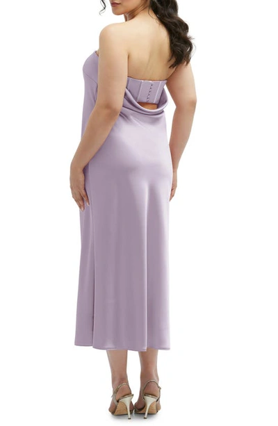 Shop After Six Strapless Charmeuse Midi Cocktail Dress In Lilac Haze