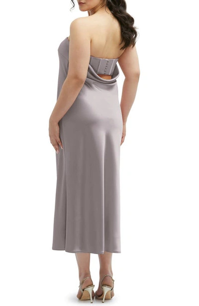 After Six Strapless Charmeuse Midi Cocktail Dress In Cashmere Gray