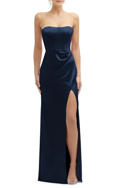 Shop After Six Corset Strapless Charmeuse Gown In Midnight