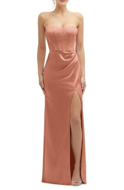 Shop After Six Corset Strapless Charmeuse Gown In Copper Penny