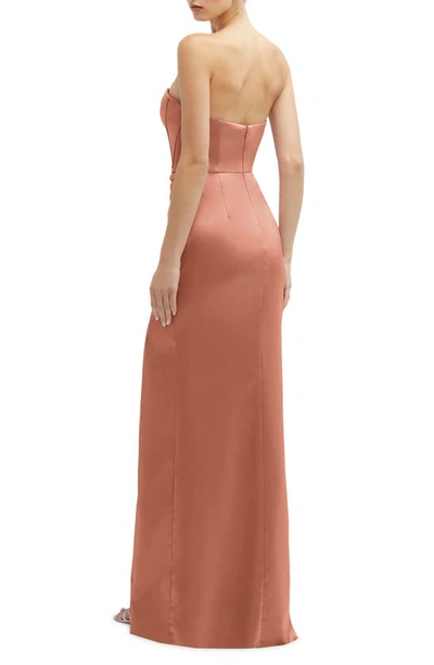 After Six Corset Strapless Charmeuse Gown In Copper Penny