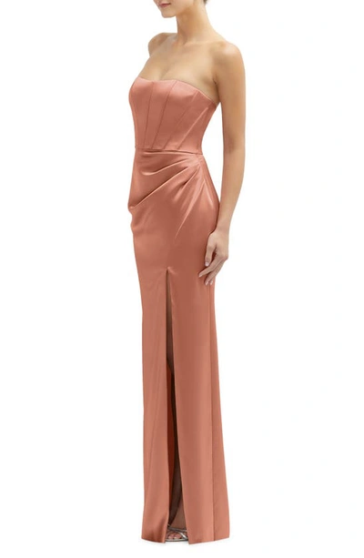 After Six Corset Strapless Charmeuse Gown In Copper Penny