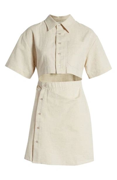 Shop Moon River Cutout Cotton & Linen Mini Shirtdress In Oatmeal