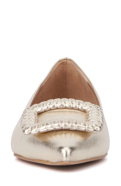 Aquatalia Jena Pointed Metallic Leather Ballerina Flats In Platino