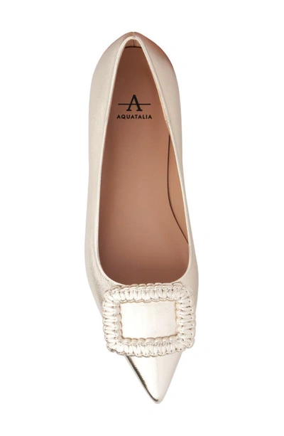 Shop Aquatalia Jena Buckle Metallic Water Repellent Pointed Toe Flat In Platino