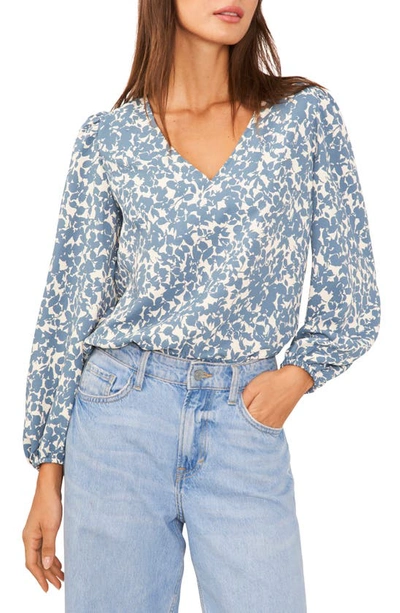 Shop 1.state Print Balloon Sleeve V-neck Top In Bluestone