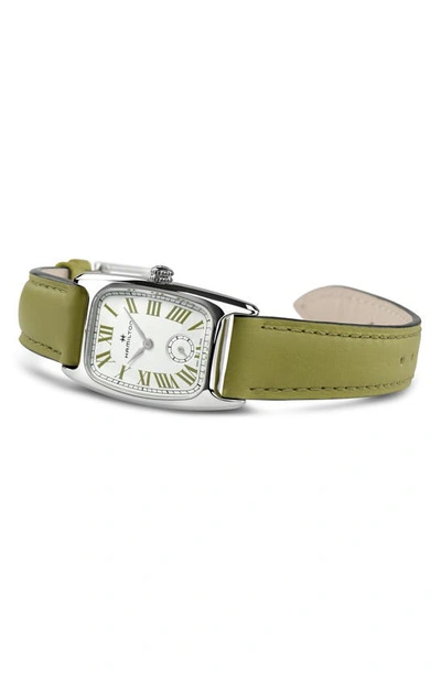 Shop Hamilton American Classi Boulton Leather Strap Watch, 23mm X 27mm In White/green