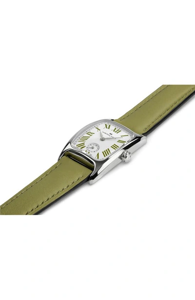 Shop Hamilton American Classi Boulton Leather Strap Watch, 23mm X 27mm In White/green