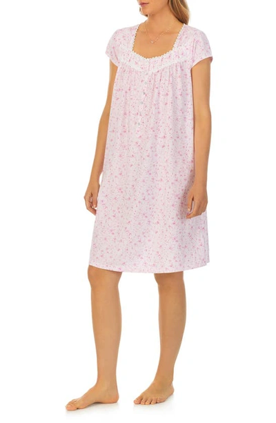 Shop Eileen West Floral Cap Sleeve Short Nightgown In Pink Floral