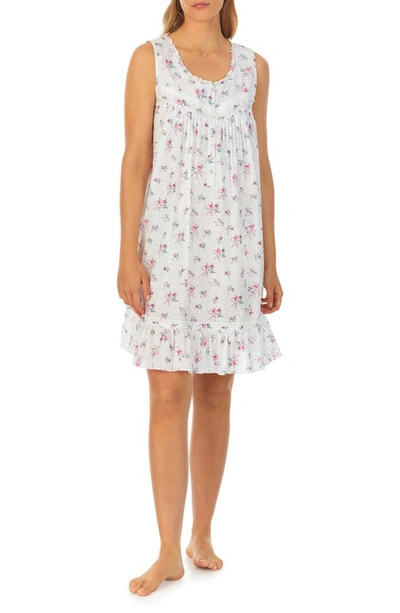 Shop Eileen West Sleeveless Swiss Dot Short Nightgown In Rose Print