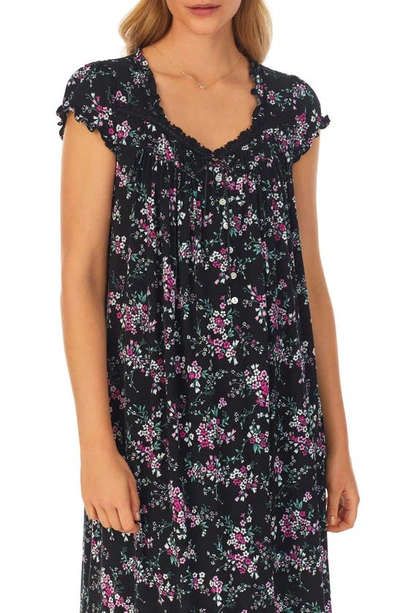 Shop Eileen West Floral Cap Sleeve Waltz Jersey Nightgown In Black Grade Floral