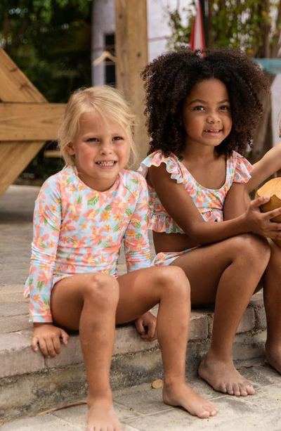 Shop Snapper Rock Kids' Tropical Print Long Sleeve One-piece Rashguard Swimsuit In Ivory Coral Multi