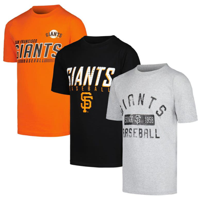 Shop Stitches Youth  Heather Gray/orange/black San Francisco Giants Three-pack T-shirt Set