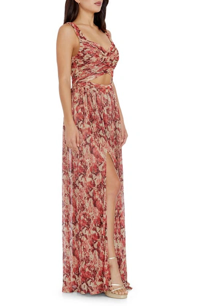 Shop Dress The Population Mirabella Cutout Evening Gown In Rouge Multi