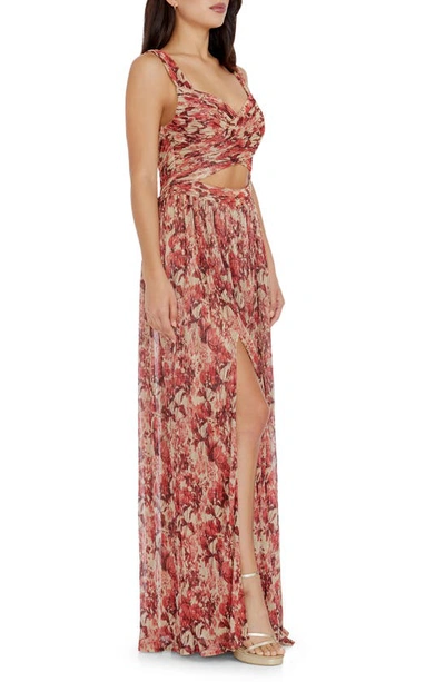 Dress The Population Women's Mirabella Floral Crossover Cut-out Gown In Rouge Multi