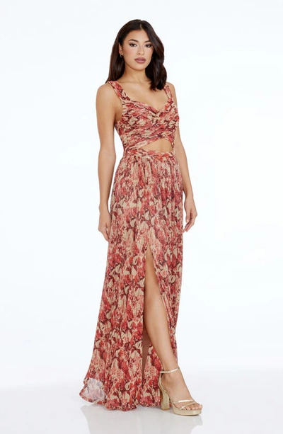 Dress The Population Women's Mirabella Floral Crossover Cut-out Gown In Rouge Multi