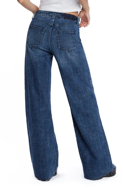 Hint Of Blu Flat Front Wide Leg Jeans In Marbella Blue