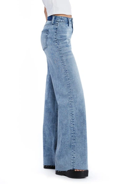 Shop Hint Of Blu Flat Front Wide Leg Jeans In Malta Blue