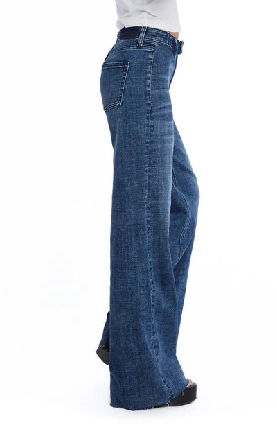 Hint Of Blu Flat Front Wide Leg Jeans In Marbella Blue