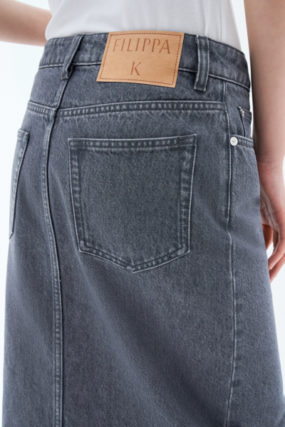 Filippa K Long Slit Denim Skirt In Grey