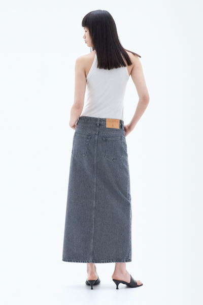 Shop Filippa K Long Slit Denim Skirt In Grey