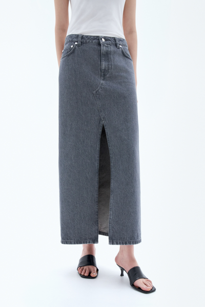 Filippa K Long Slit Denim Skirt In Grey