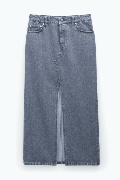 Shop Filippa K Long Slit Denim Skirt In Grey