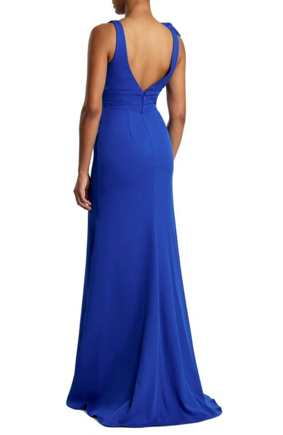 Shop Mac Duggal Bow Shoulder V-neck Gown In Royal Blue