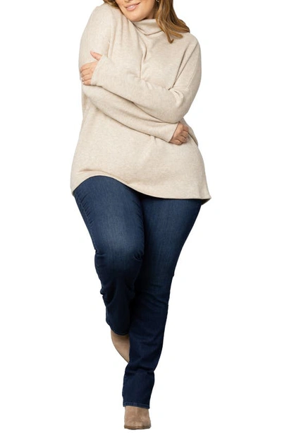 Kiyonna Women's Plus Size Paris Turtleneck Tunic Sweater In Oatmeal