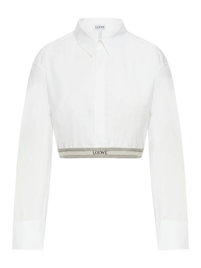 Shop Loewe Cotton Crop Shirt In White