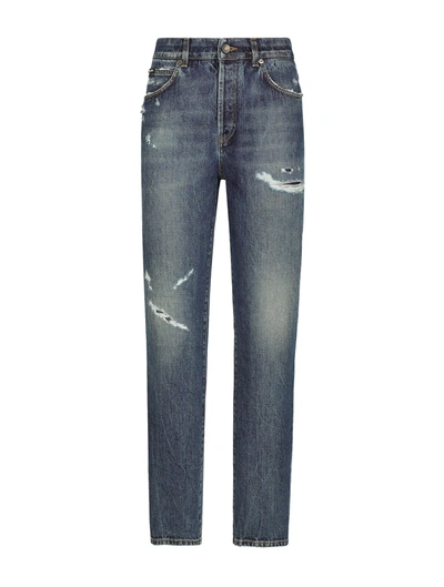 Shop Dolce & Gabbana Denim Jeans With Rips In Multicolour