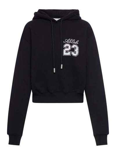 Shop Off-white Embr Cropped Hoodie In Black