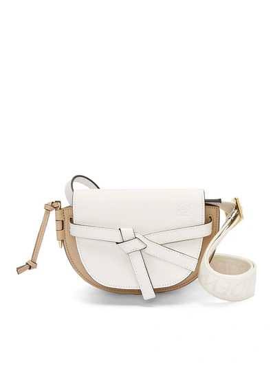 Shop Loewe Gate Dual Mini Bag In Soft Calfskin And Jacquard In Nude & Neutrals