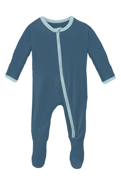 Shop Kickee Pants Deep Sea Fitted One-piece Pajamas In Deep Sea With Spring Sky