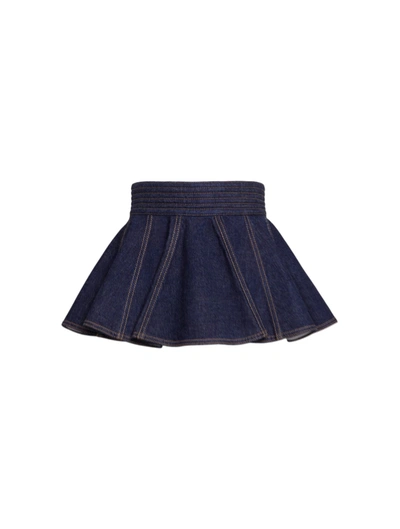 Shop Alaïa Raw Denim Skirt With Belt In Blue