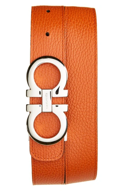 Shop Ferragamo Double Gancio Reversible Leather Belt In Terracotta Nero