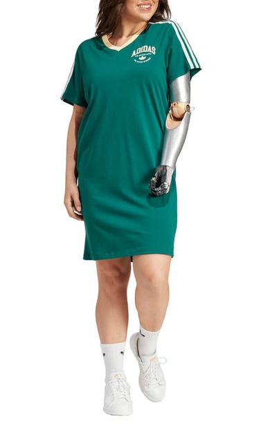 Shop Adidas Originals Vrct 3-stripes T-shirt Dress In Collegiate Green