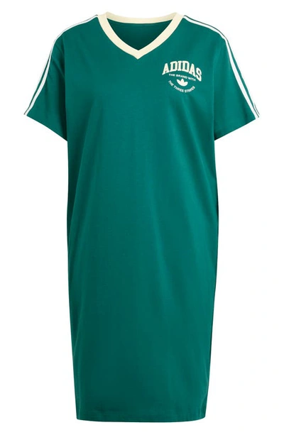 Shop Adidas Originals Vrct 3-stripes T-shirt Dress In Collegiate Green