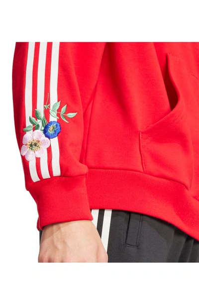 Shop Adidas Originals Originals Floral Embroidered Cotton Hoodie In Better Scarlet
