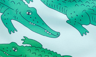 Shop Mini Boden Kids' Print Swim Trunks In Bright Green Crocs