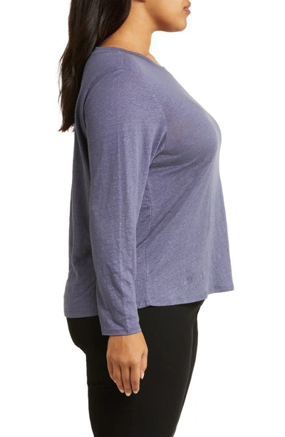 Shop Eileen Fisher Organic Linen Long Sleeve T-shirt In Twilight